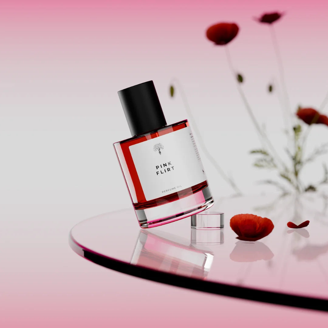 Pink Flirt perfume oil bottle with a dropper
