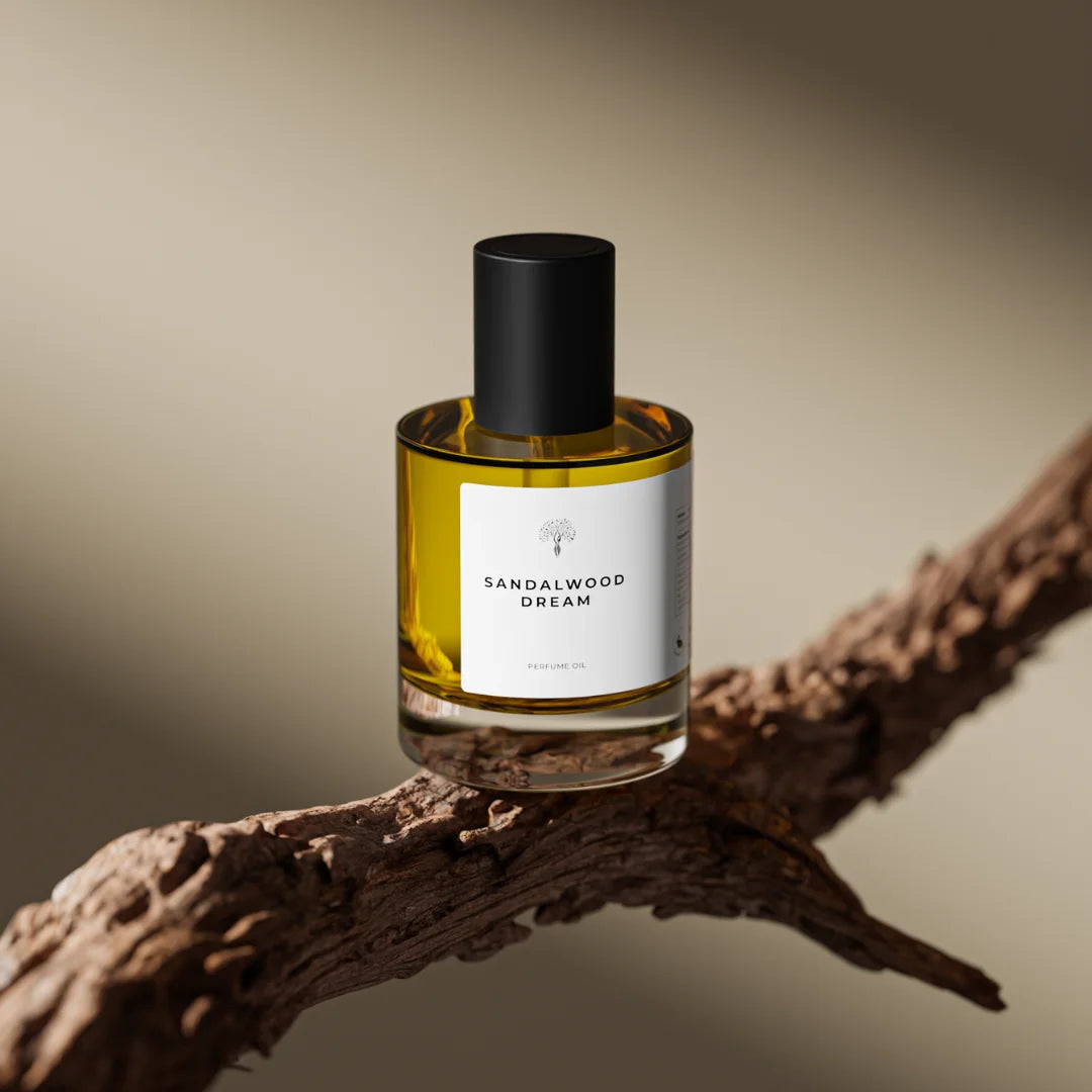 Sandalwood Dream perfume oil bottle with a dropper