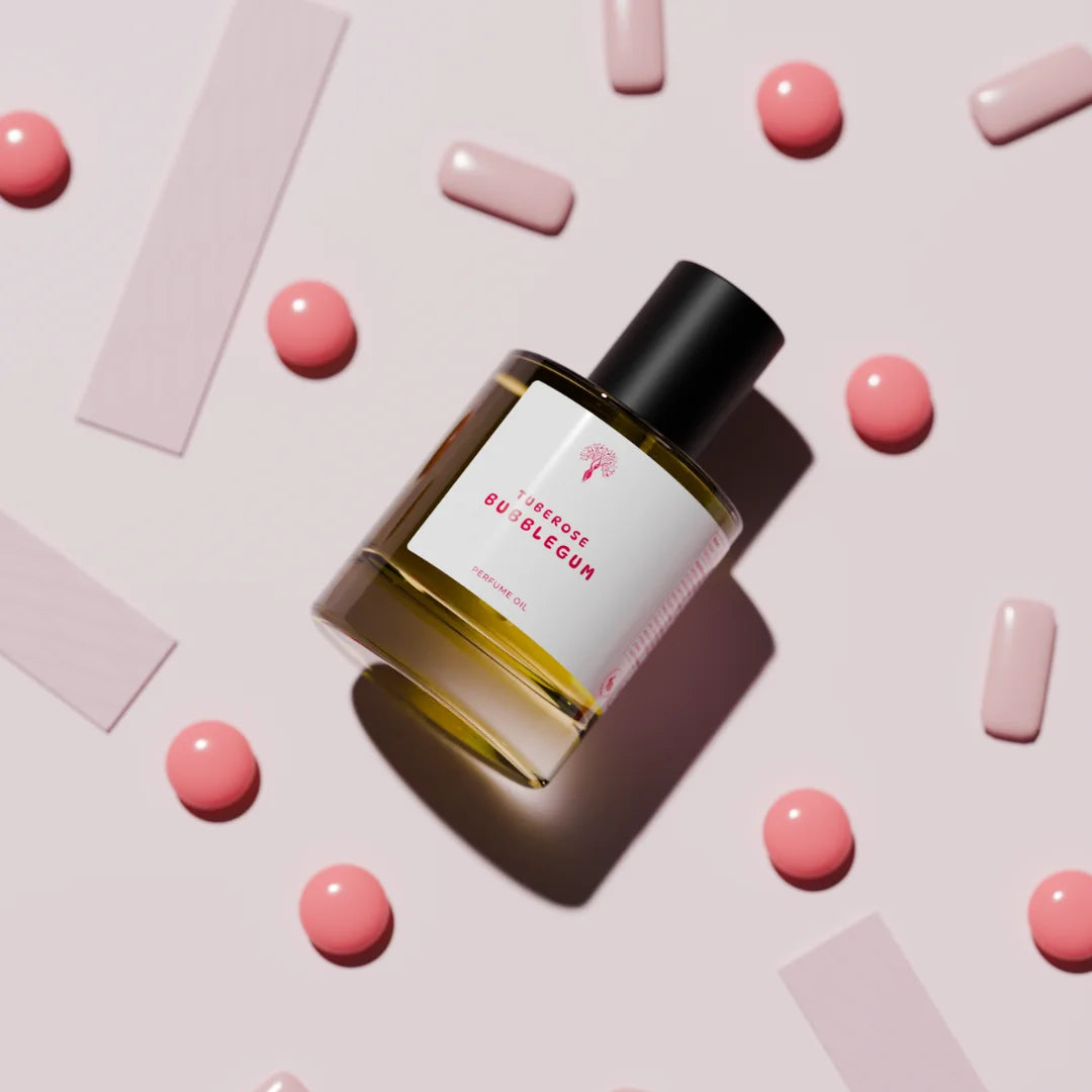 Tuberose Bubblegum perfume bottle with dropper