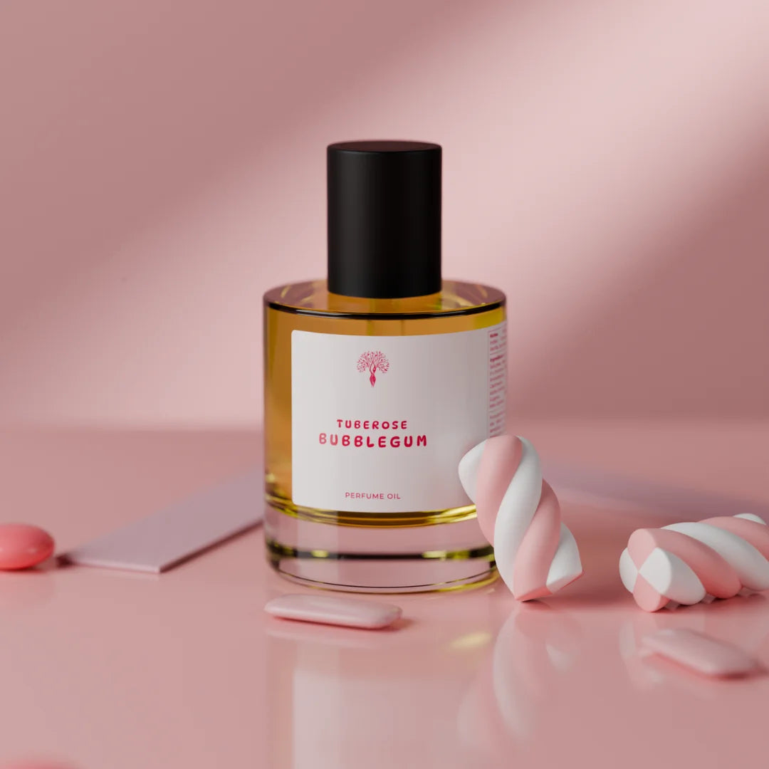 Tuberose Bubblegum perfume oil bottle with a dropper