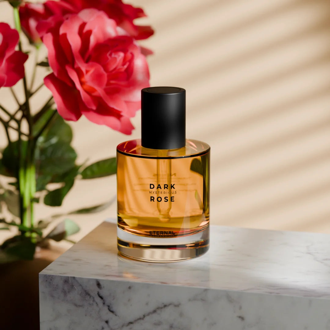 Dark Mysterious Rose perfume bottle with dropper