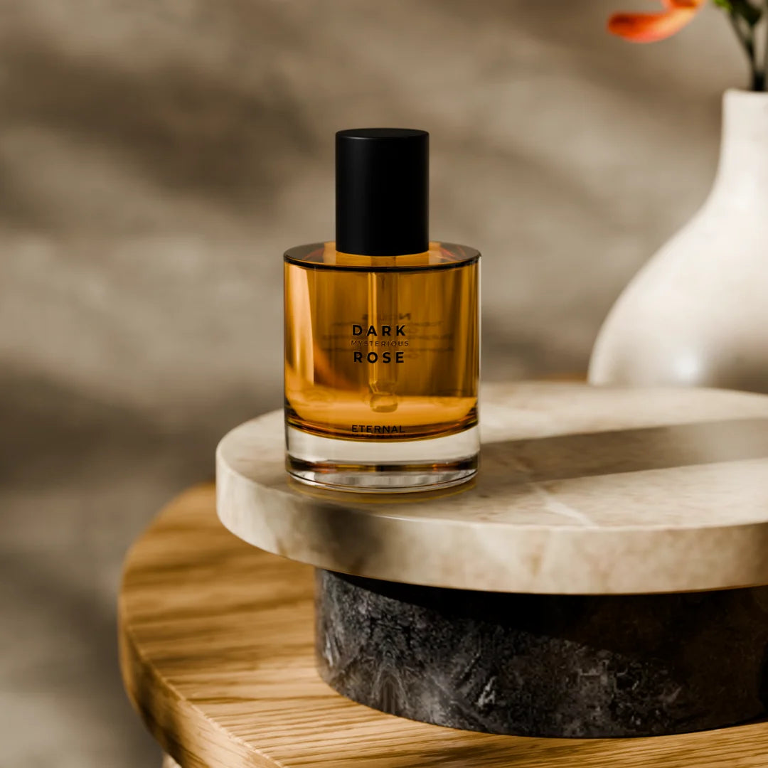 Dark Mysterious Rose perfume oil bottle with a dropper