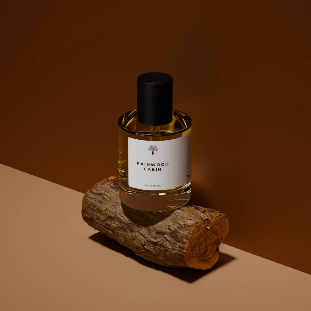Rainwood Cabin perfume oil bottle with a dropper